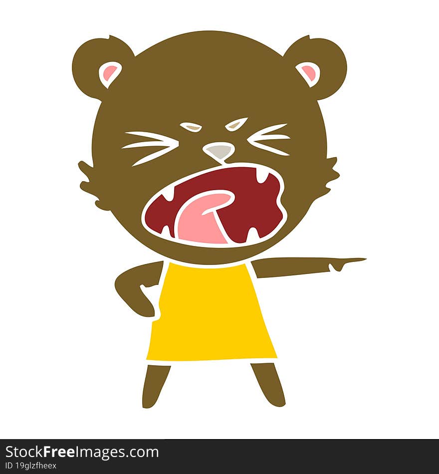 angry flat color style cartoon bear in dress shouting