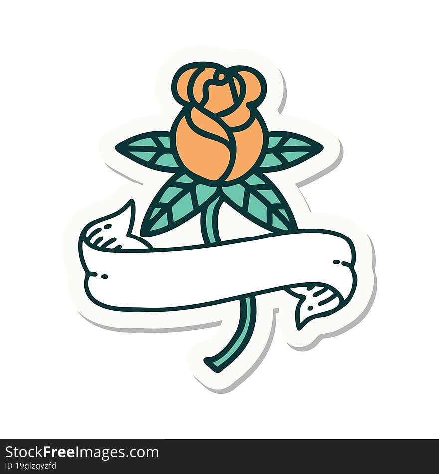 Tattoo Style Sticker Of A Rose And Banner