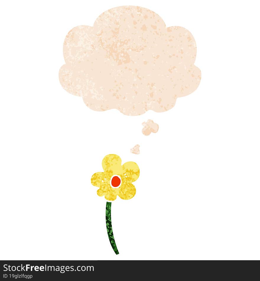 Cartoon Flower And Thought Bubble In Retro Textured Style