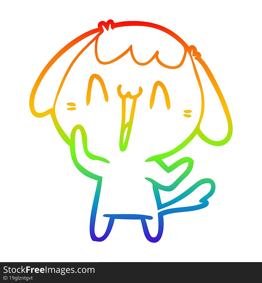 rainbow gradient line drawing of a cute cartoon dog