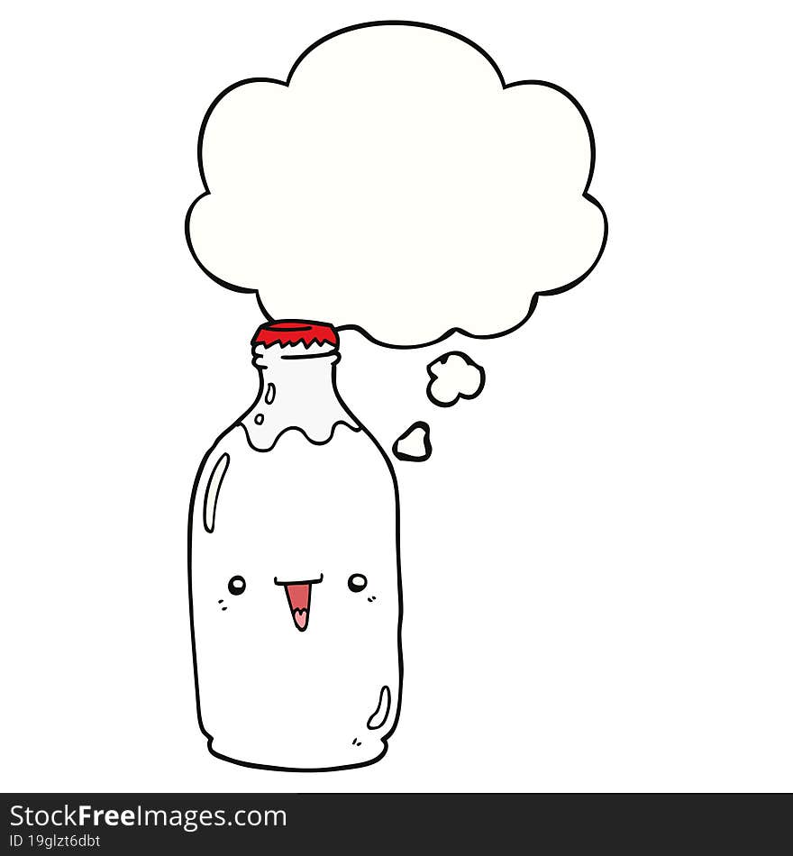 cute cartoon milk bottle and thought bubble