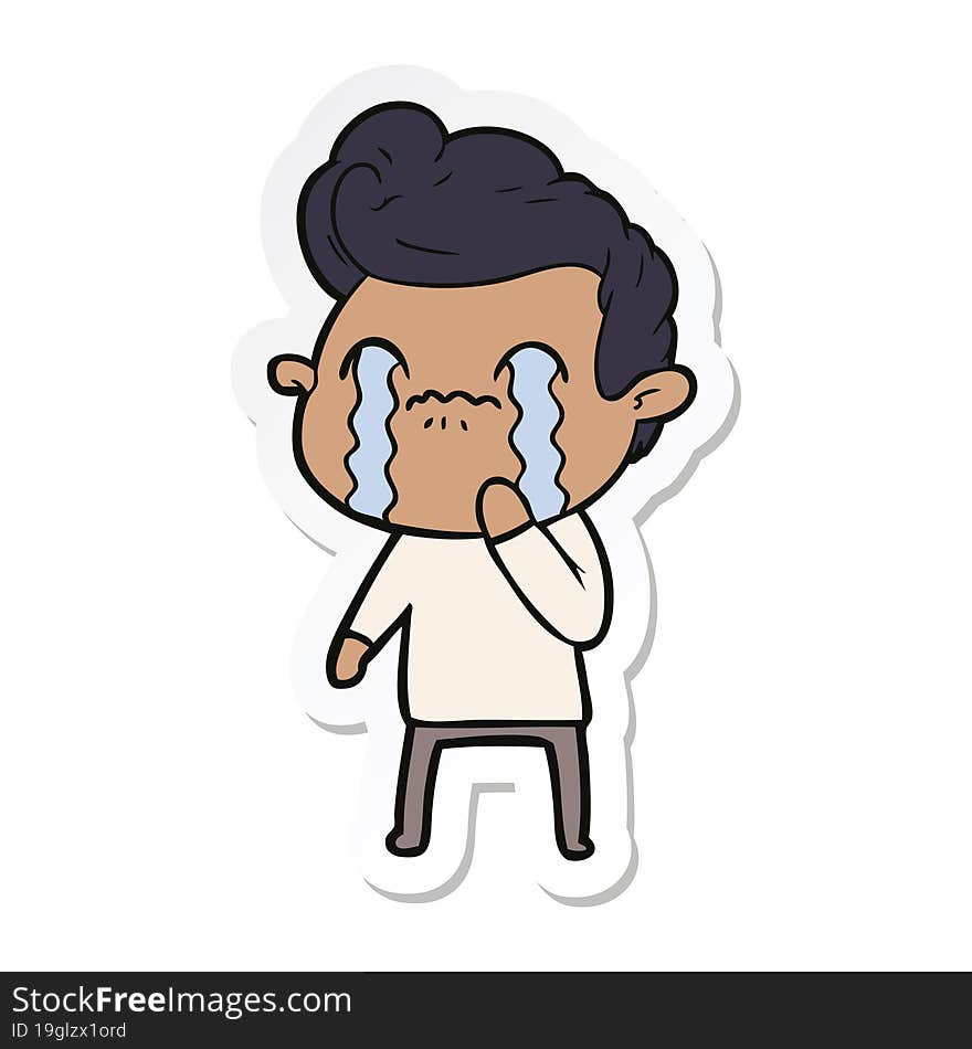 sticker of a cartoon man crying