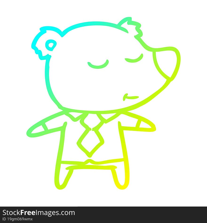 cold gradient line drawing happy cartoon bear wearing shirt