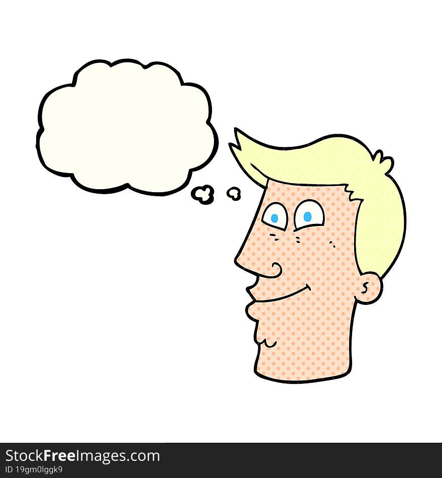 freehand drawn thought bubble cartoon male face