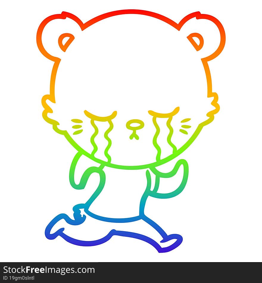 rainbow gradient line drawing crying cartoon bear running