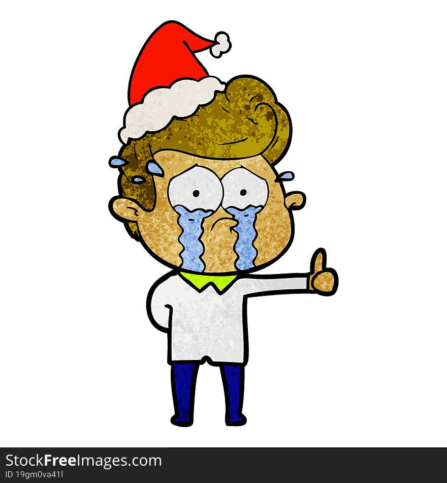 Textured Cartoon Of A Crying Man Wearing Santa Hat