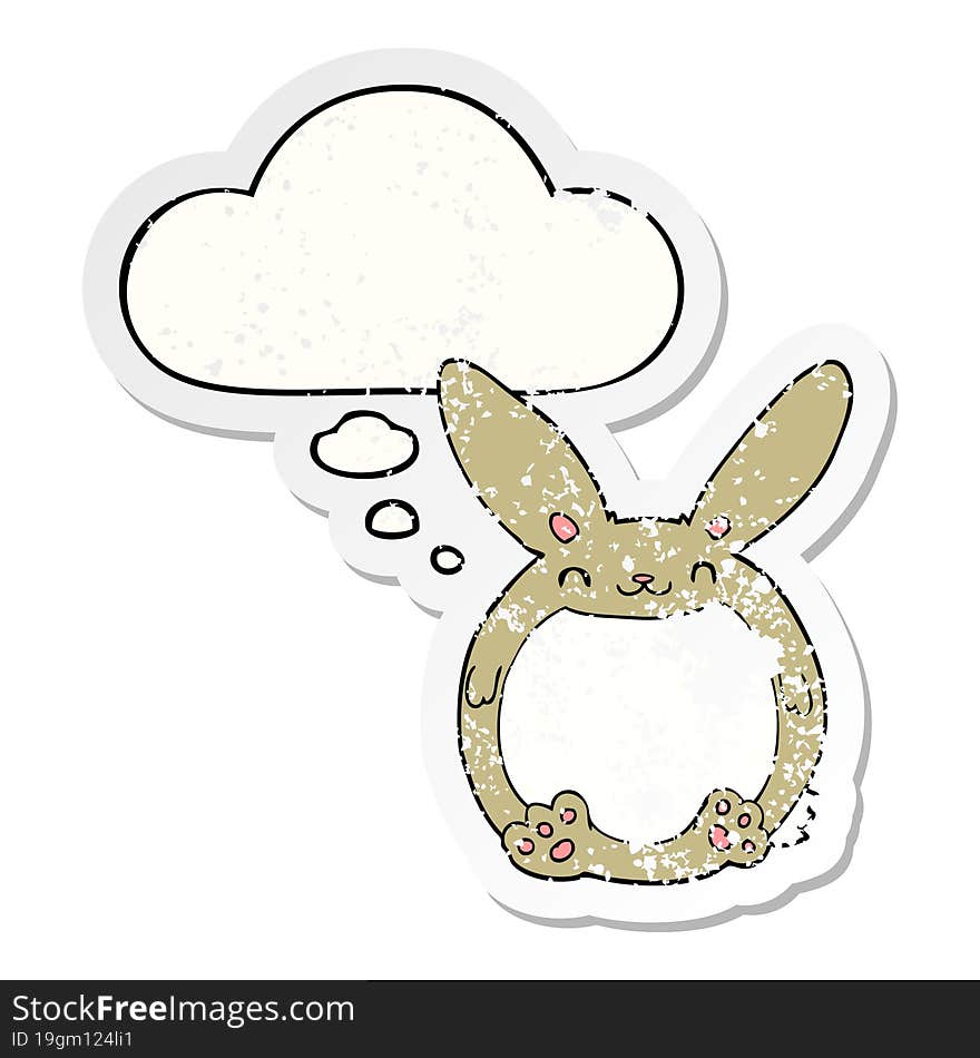 Cartoon Rabbit And Thought Bubble As A Distressed Worn Sticker