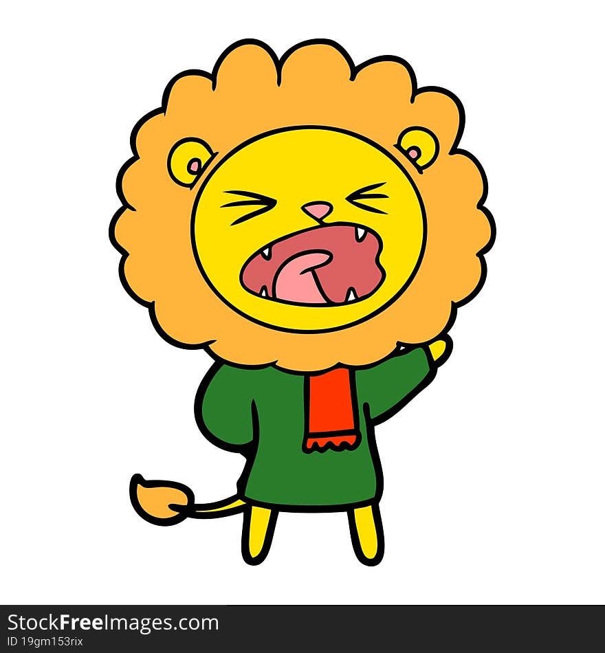 cartoon lion in winter clothes. cartoon lion in winter clothes