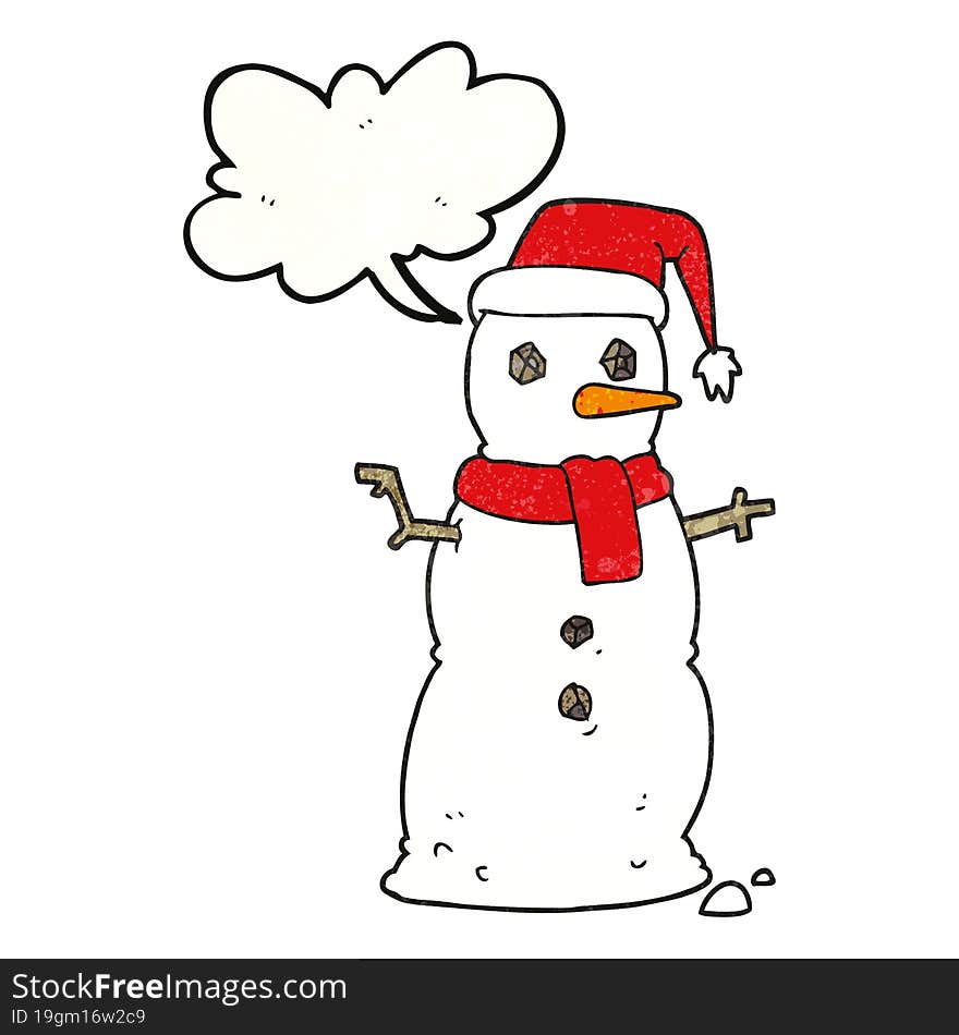 speech bubble textured cartoon snowman