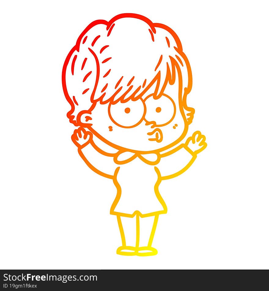 warm gradient line drawing of a cartoon woman