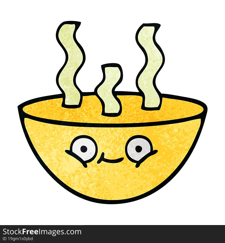 retro grunge texture cartoon bowl of hot soup