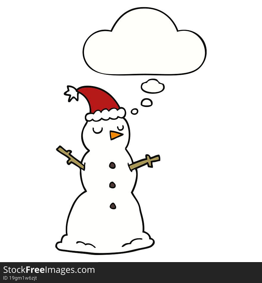 cartoon snowman with thought bubble. cartoon snowman with thought bubble