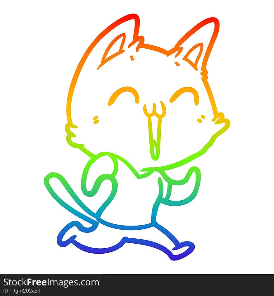 rainbow gradient line drawing of a happy cartoon cat