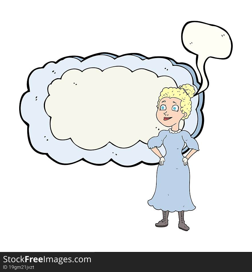 speech bubble cartoon victorian woman in dress