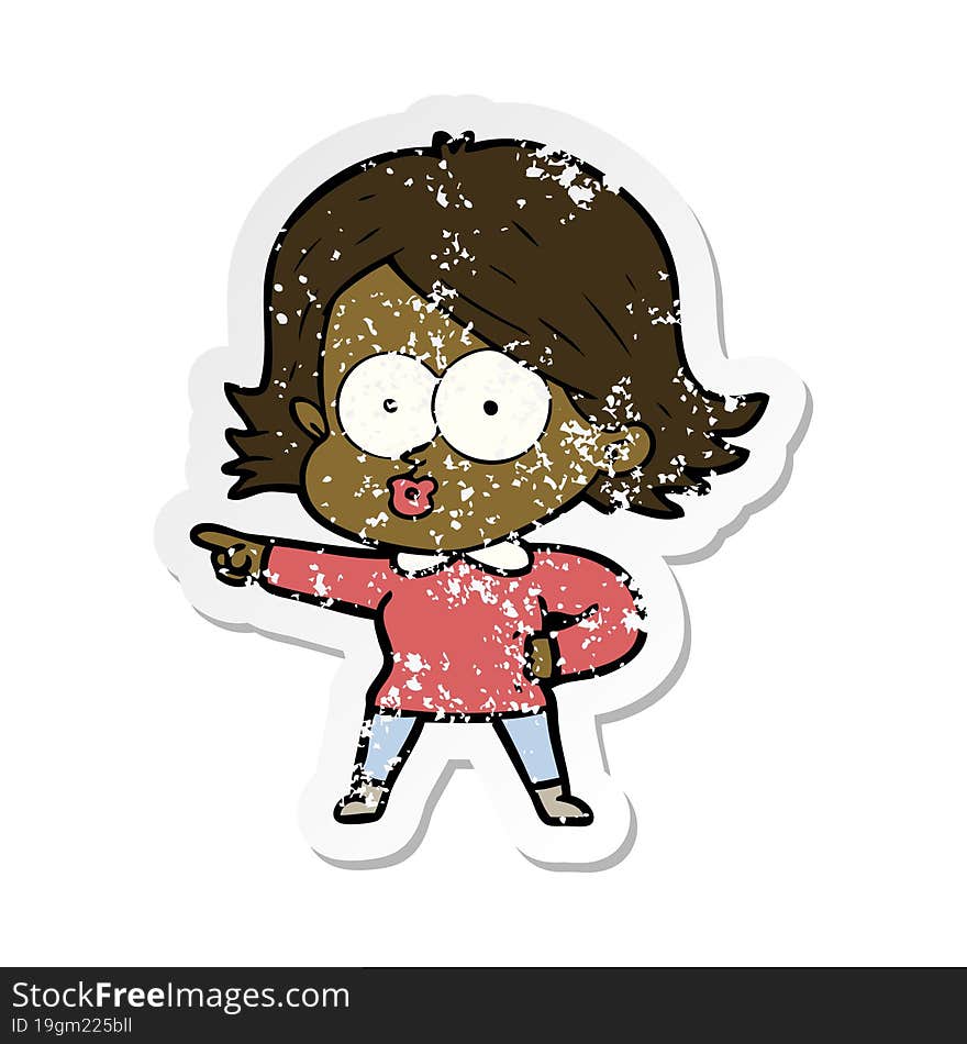 distressed sticker of a cartoon girl pouting