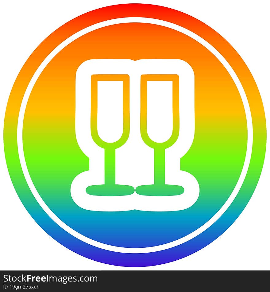 champagne glasses circular in rainbow spectrum