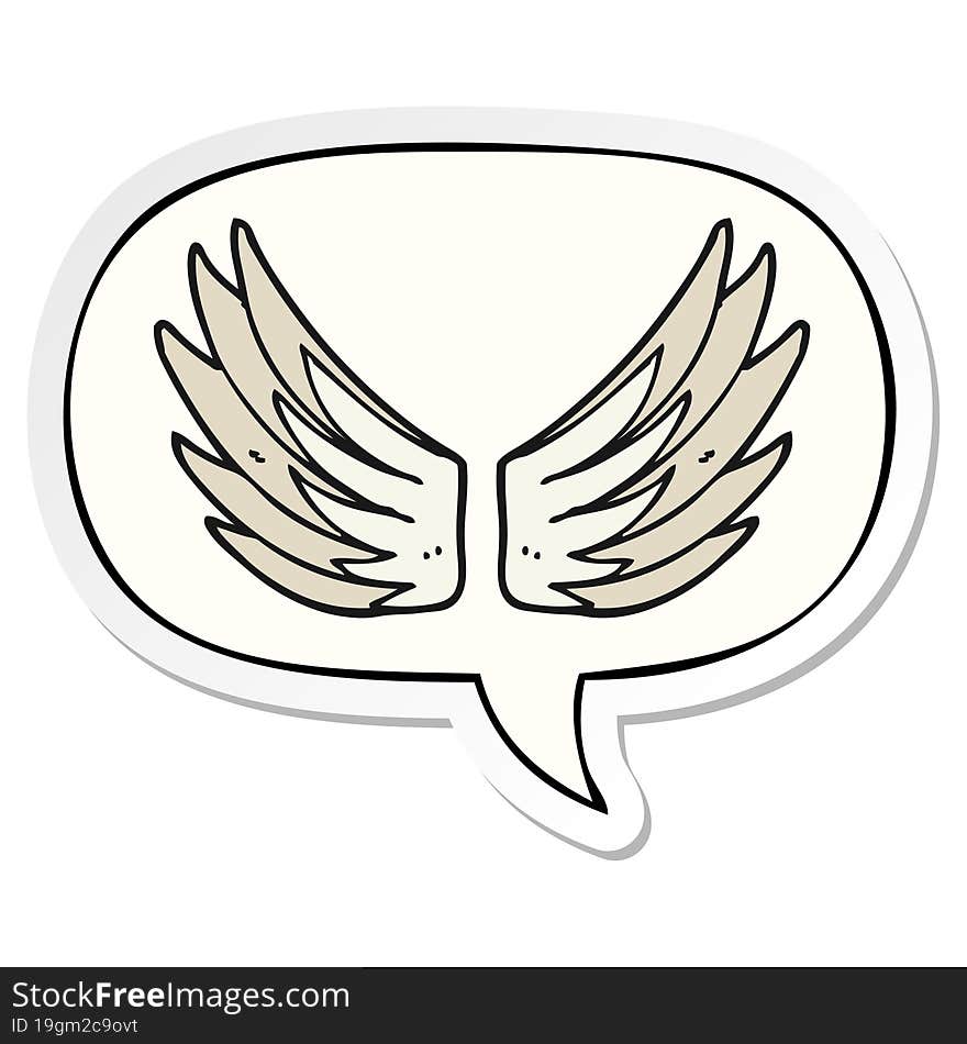 cartoon wings symbol with speech bubble sticker