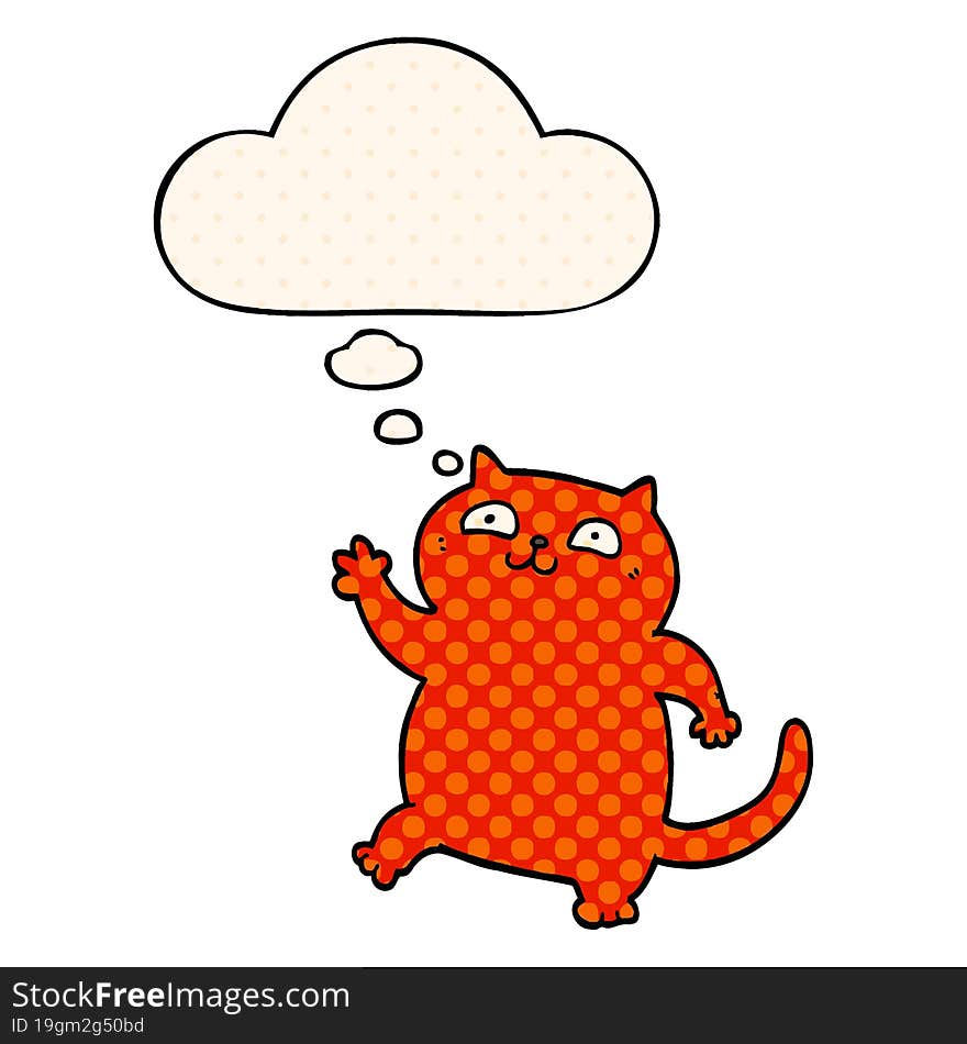 cartoon cat with thought bubble in comic book style