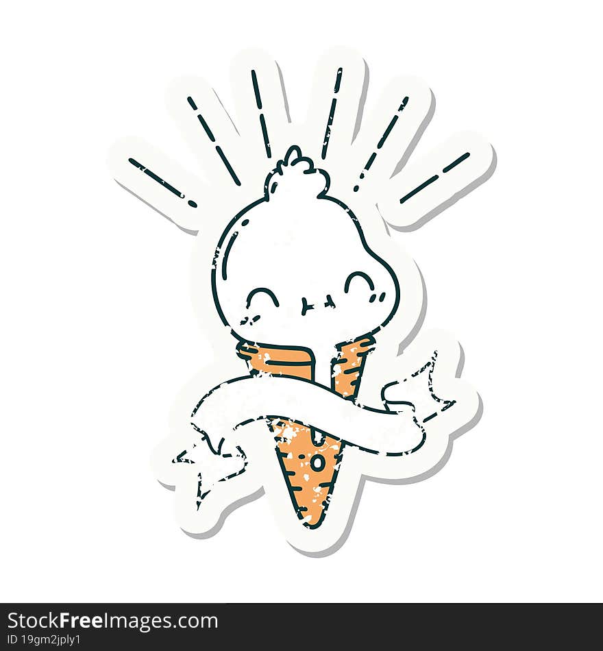 Grunge Sticker Of Tattoo Style Ice Cream Character