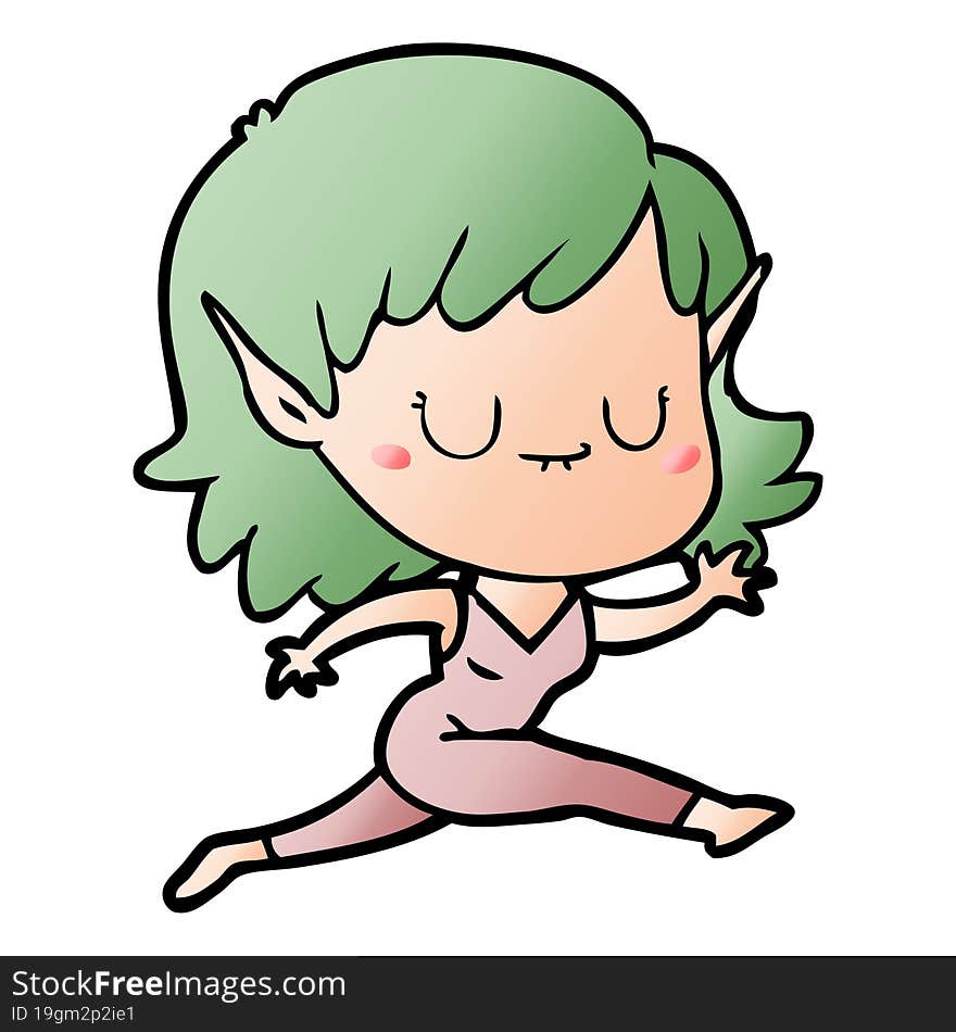 happy cartoon elf girl running. happy cartoon elf girl running