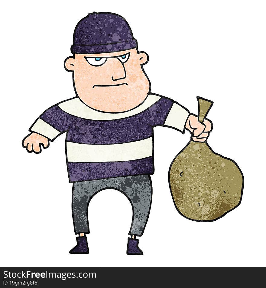 textured cartoon burglar with loot bag