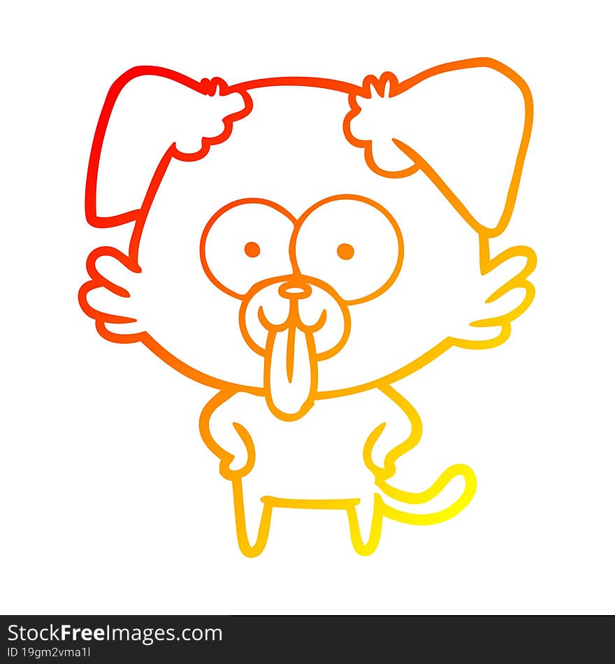 warm gradient line drawing of a cartoon dog with tongue sticking out