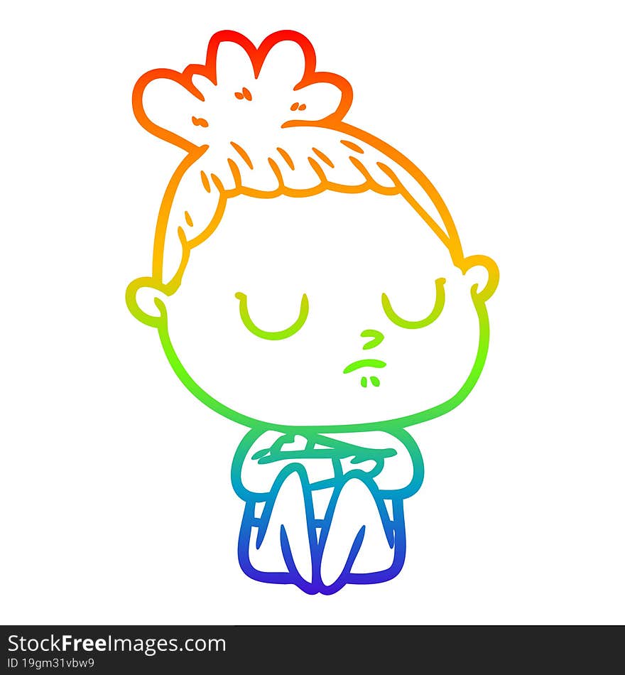 rainbow gradient line drawing of a cartoon calm woman