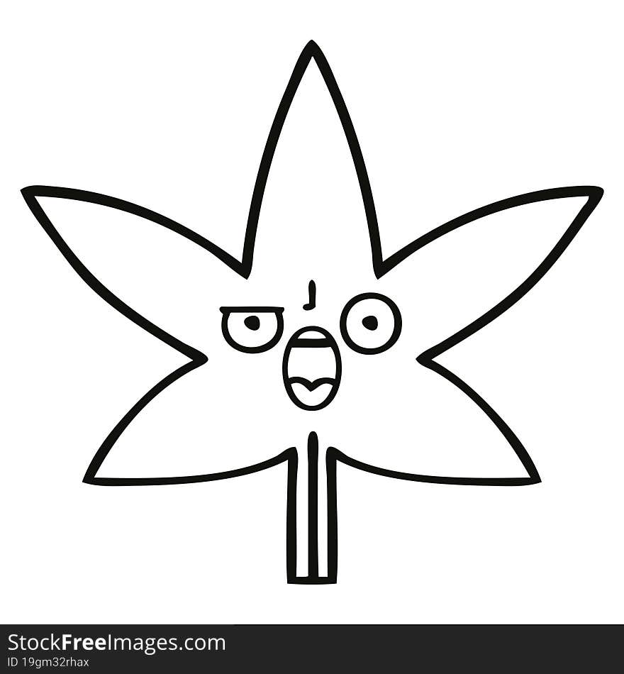 Line Drawing Cartoon Marijuana Leaf