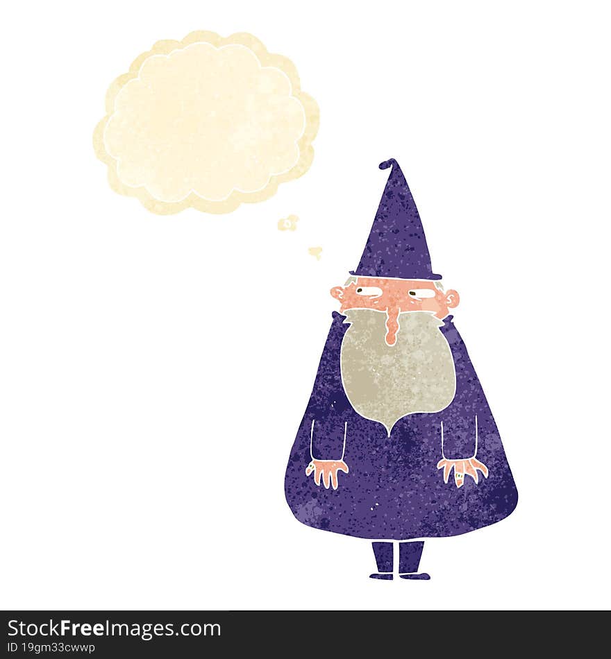 cartoon wizard with thought bubble