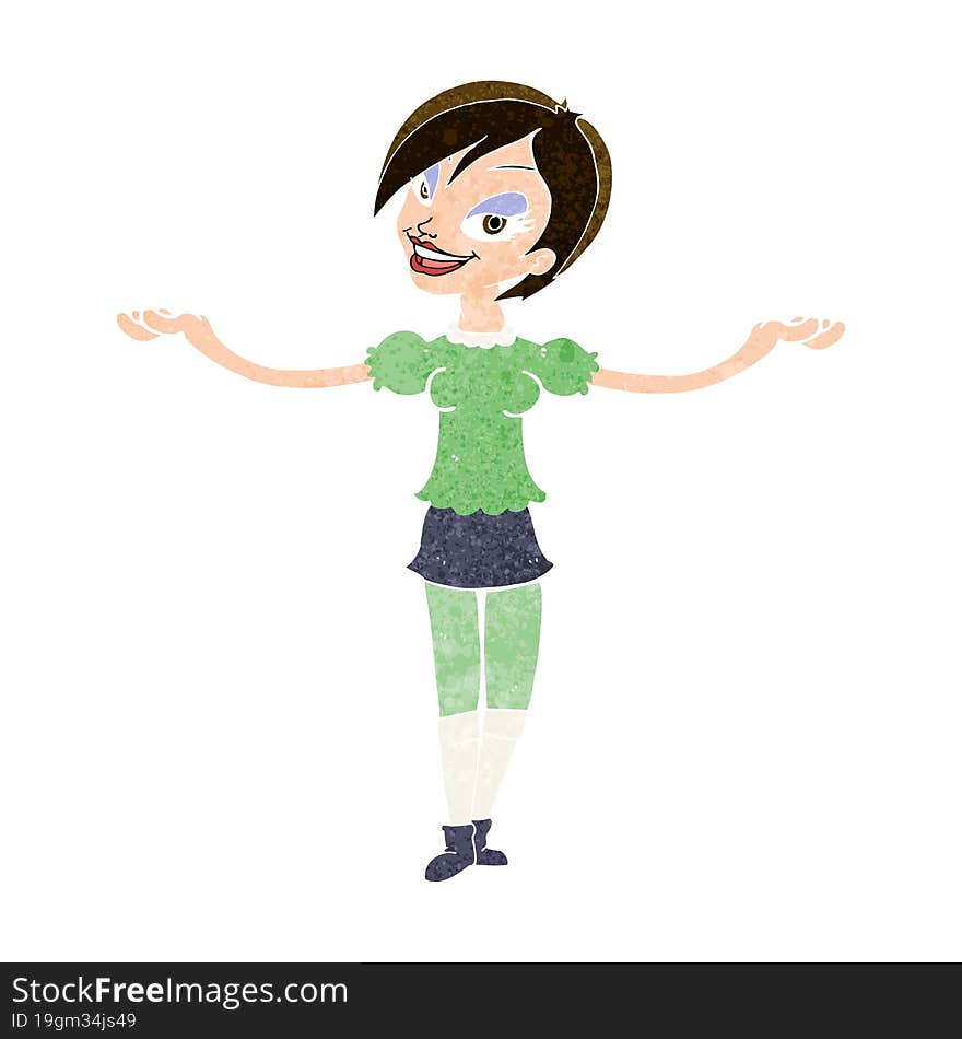 Cartoon Woman Making Open Arm Gesture