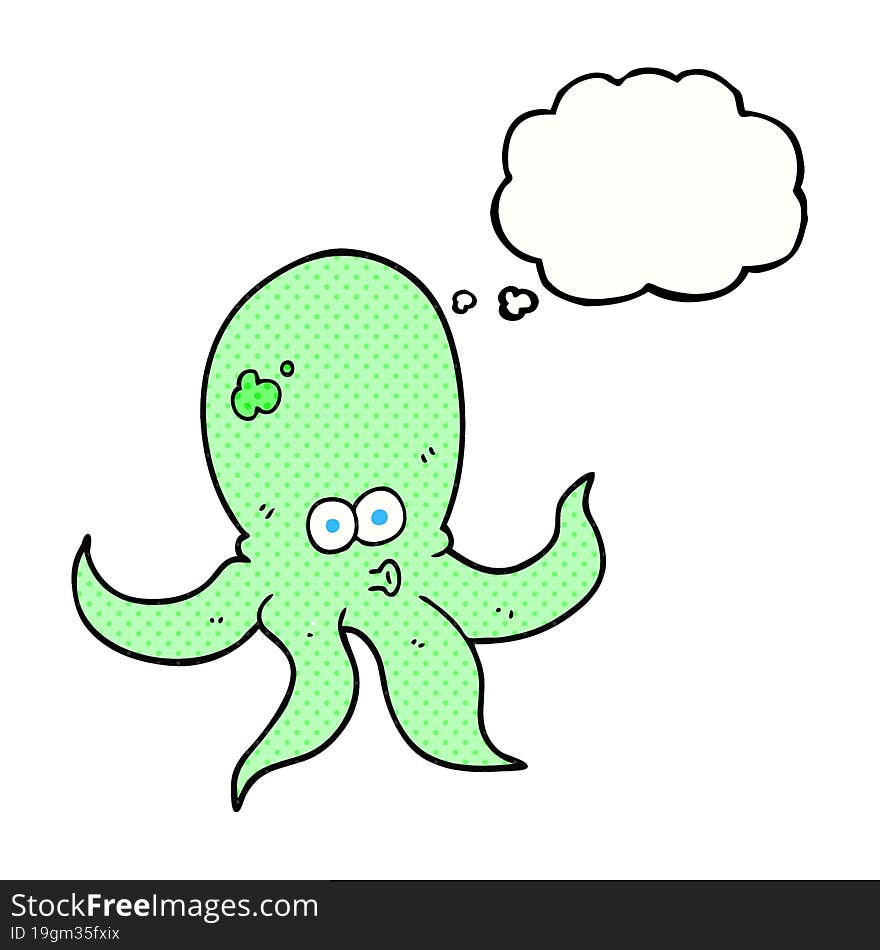 freehand drawn thought bubble cartoon octopus