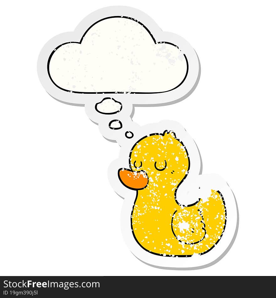 cartoon duck and thought bubble as a distressed worn sticker