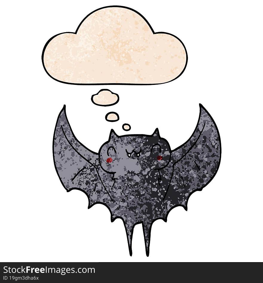 cartoon bat and thought bubble in grunge texture pattern style