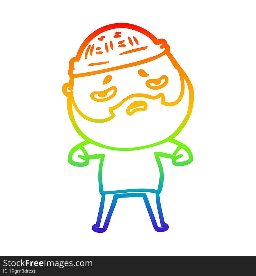 rainbow gradient line drawing cartoon worried man with beard