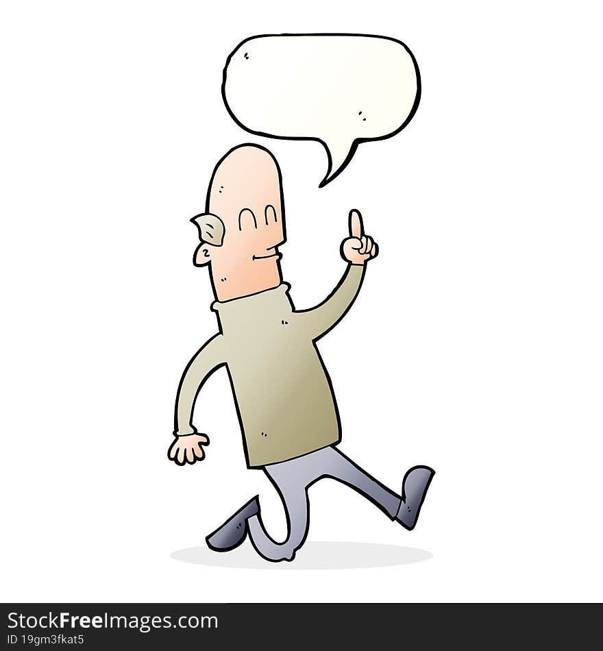 cartoon bald man with idea with speech bubble