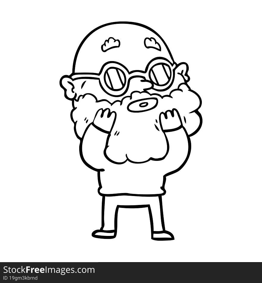 cartoon curious man with beard and sunglasses. cartoon curious man with beard and sunglasses