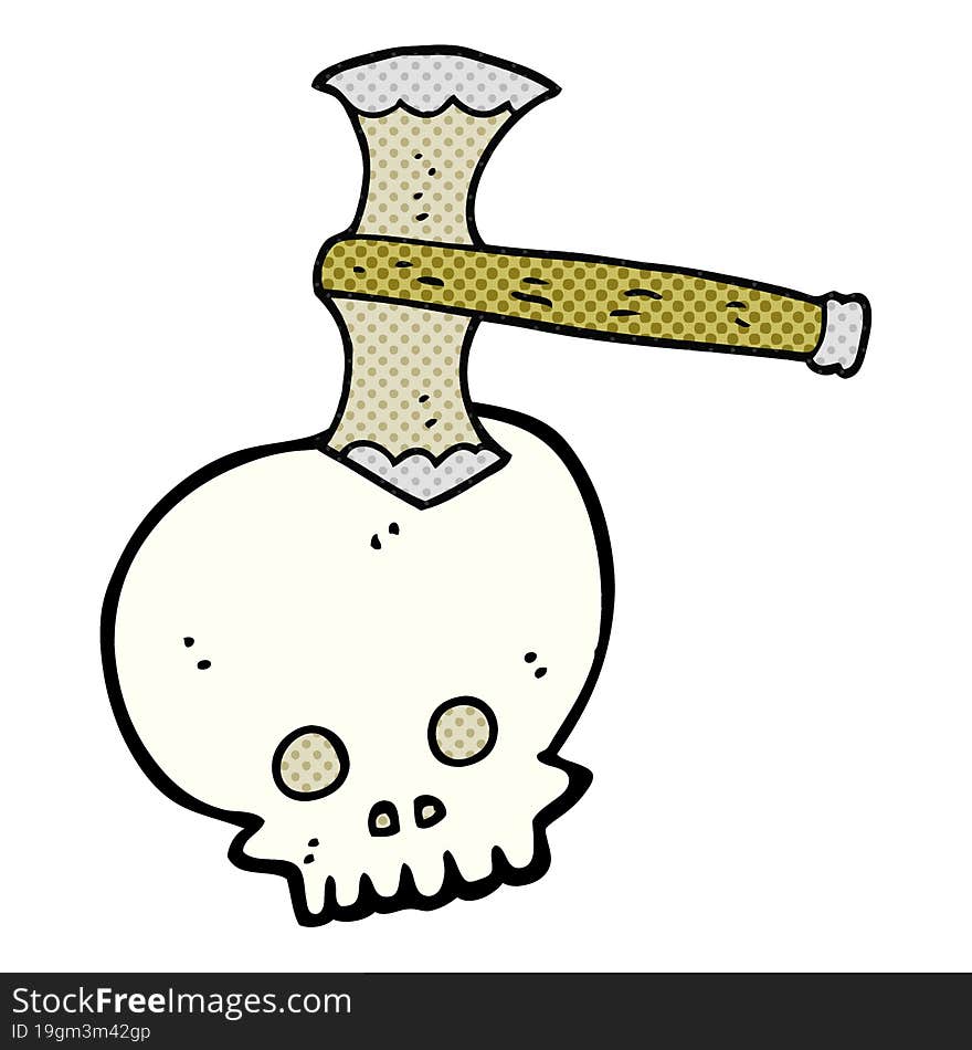 freehand drawn cartoon axe in skull