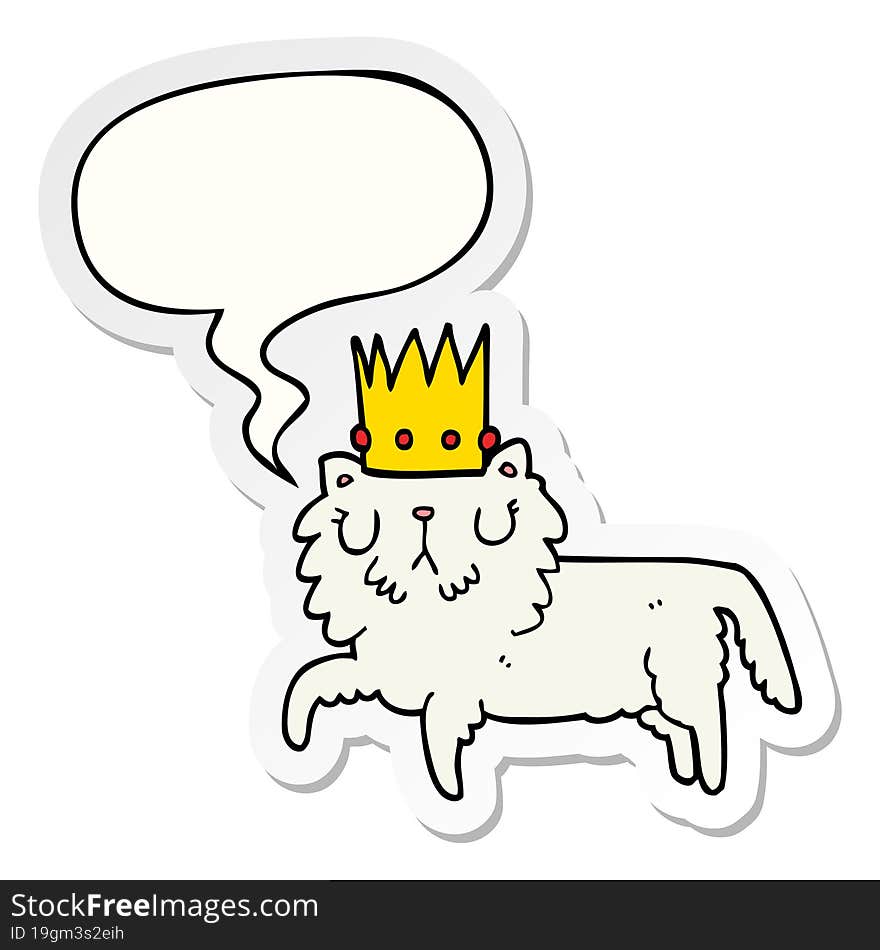 cartoon cat wearing crown and speech bubble sticker