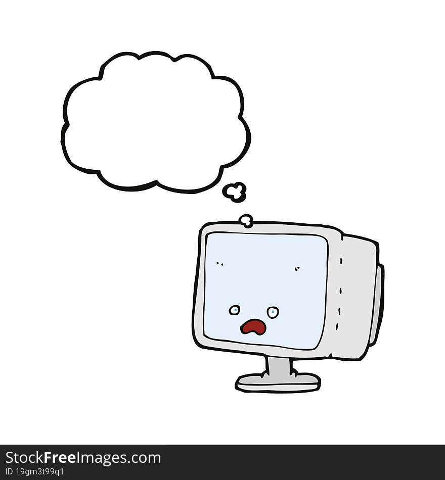 cartoon computer screen with thought bubble