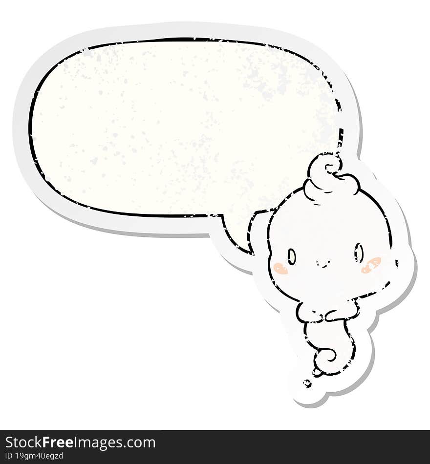 Cute Cartoon Ghost And Speech Bubble Distressed Sticker