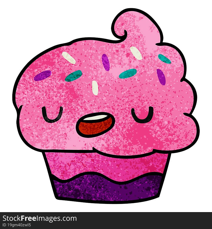 textured cartoon illustration kawaii of a cute cupcake. textured cartoon illustration kawaii of a cute cupcake