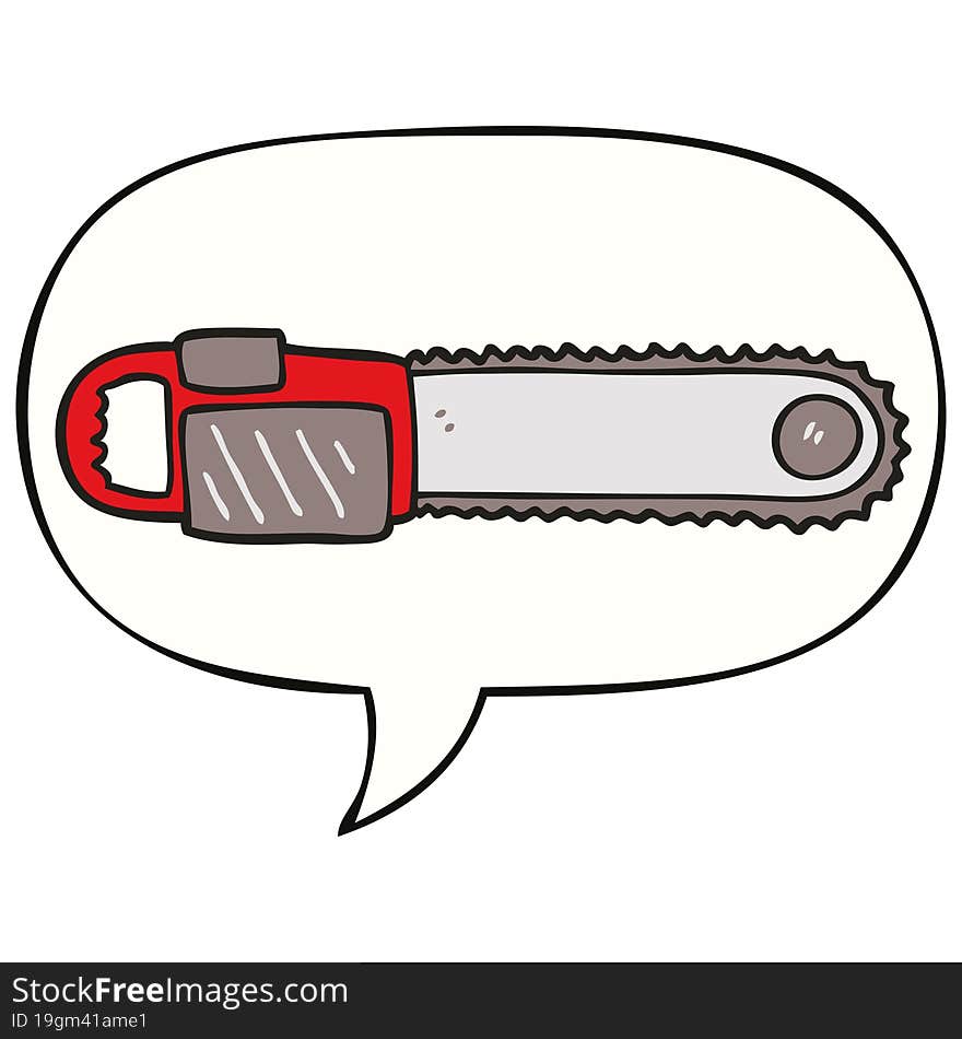 cartoon chainsaw and speech bubble