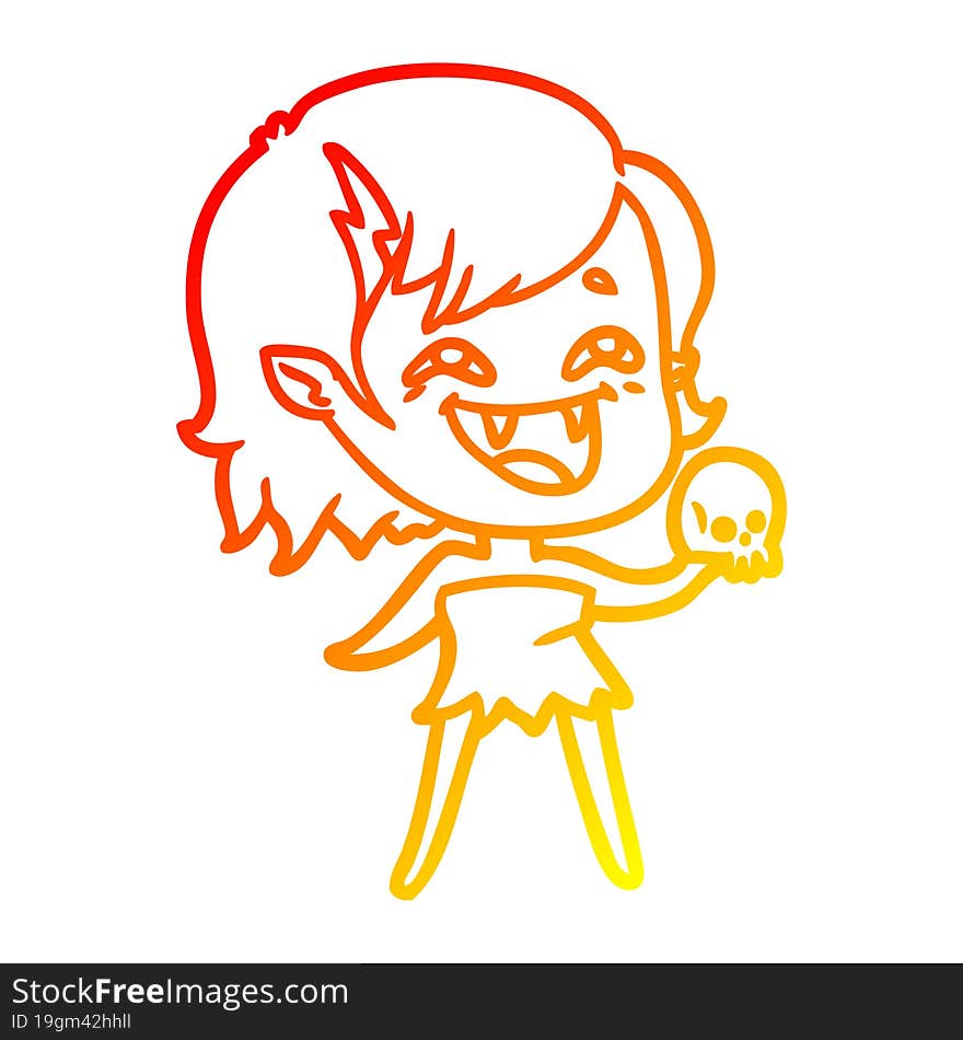 warm gradient line drawing of a cartoon laughing vampire girl