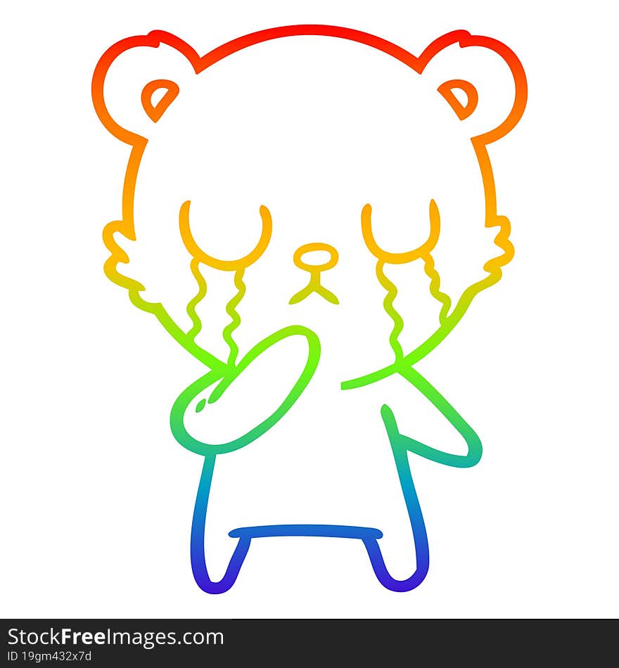 rainbow gradient line drawing crying polar bear cartoon