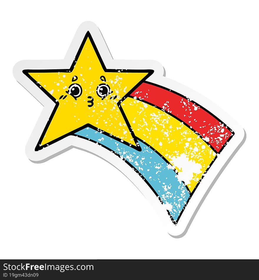 Distressed Sticker Of A Cute Cartoon Shooting Rainbow Star