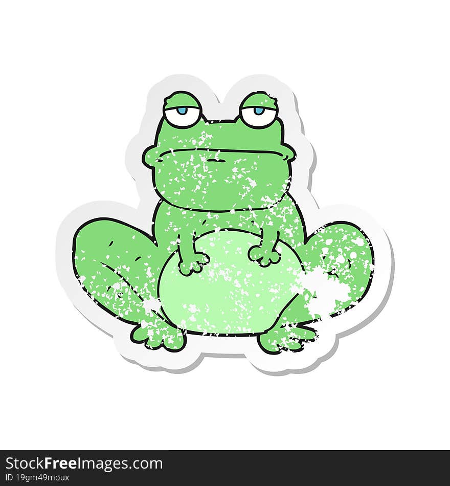 retro distressed sticker of a cartoon frog