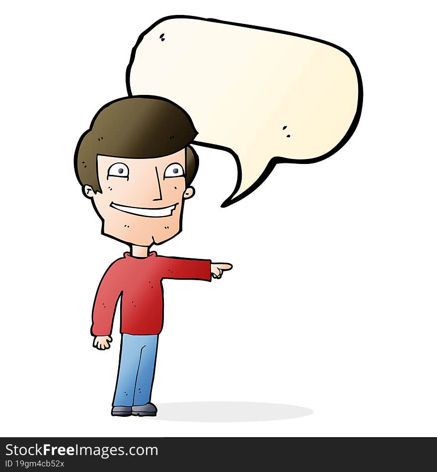 Cartoon Happy Man Pointing With Speech Bubble