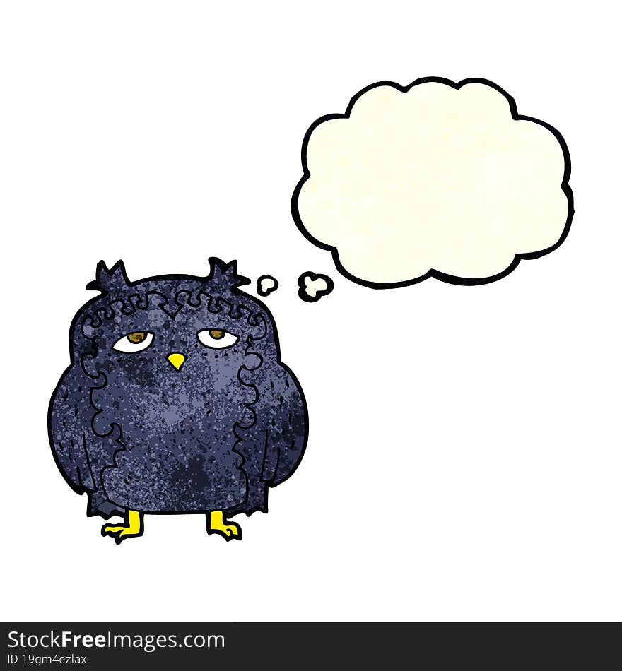 cartoon wise old owl with thought bubble