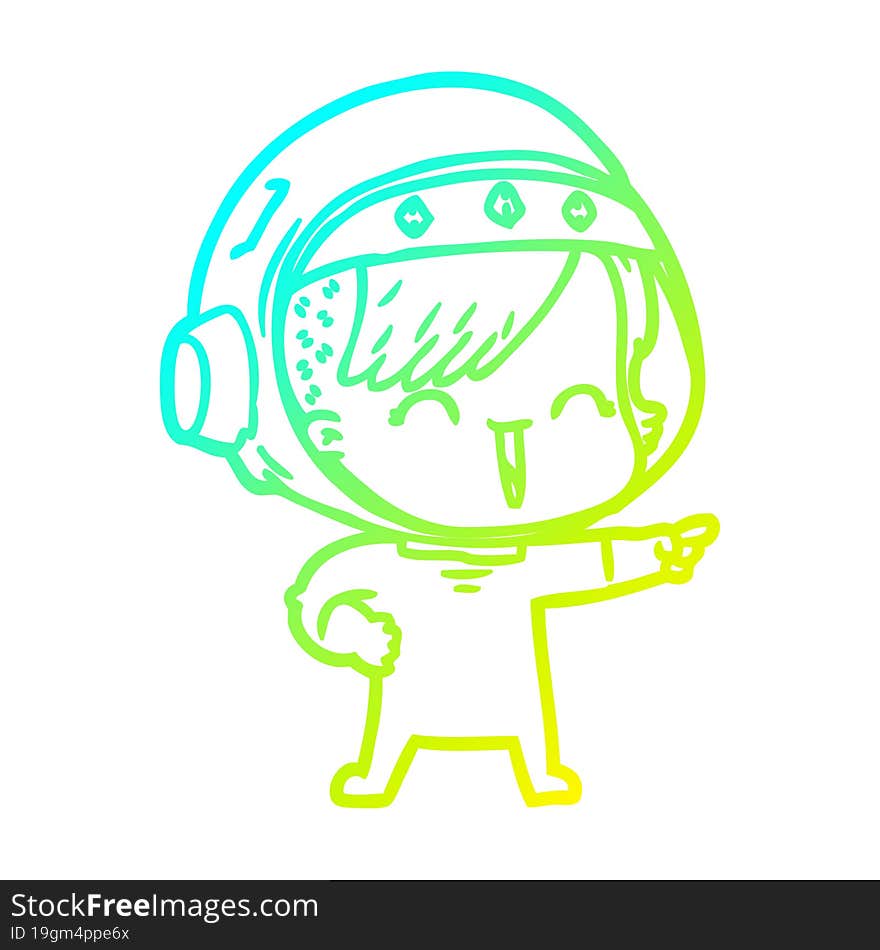 Cold Gradient Line Drawing Happy Cartoon Space Girl