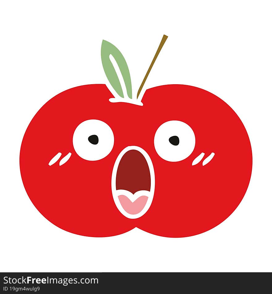 flat color retro cartoon red apple